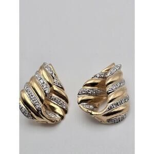 Vintage 14k Yellow Gold Diamond Clip-On Earrings Hinged